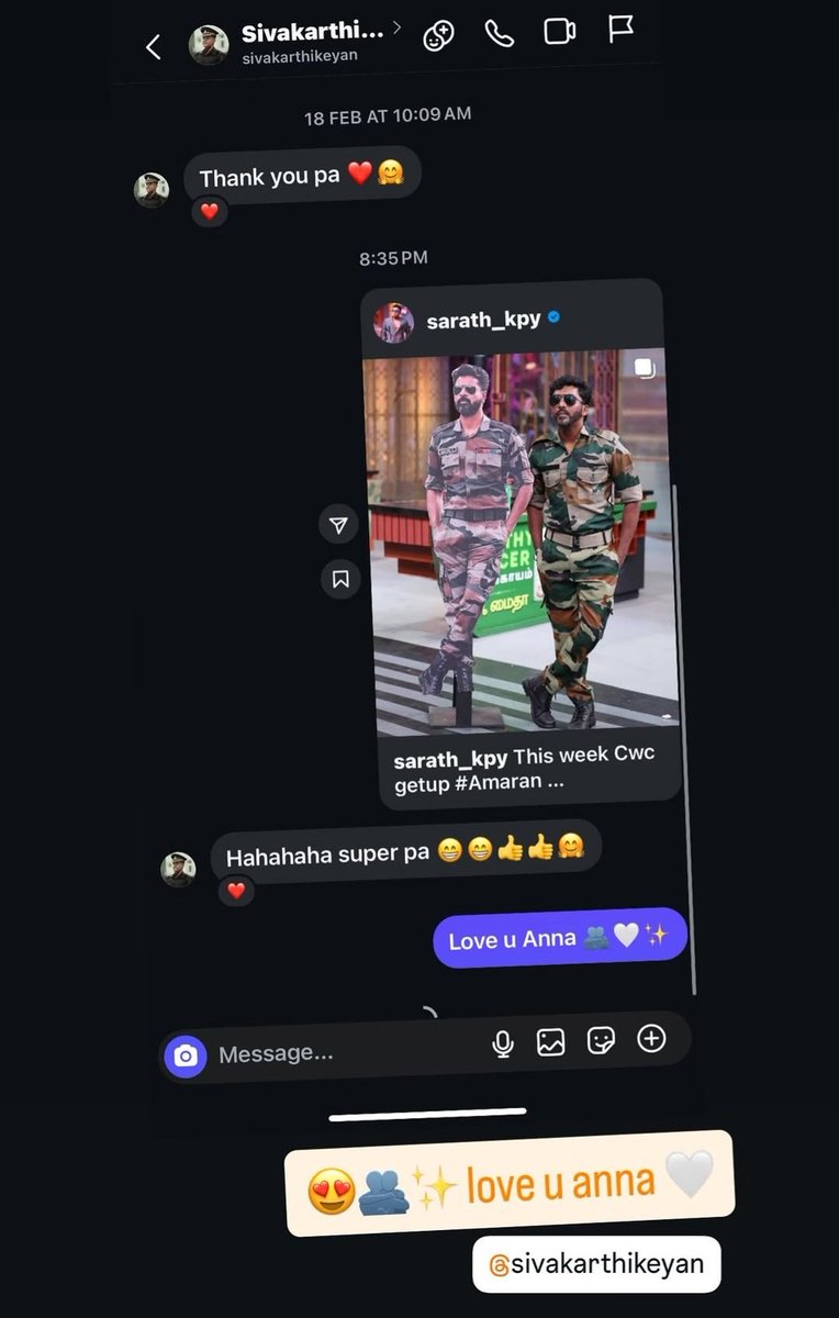 Sk4ever_off's tweet image. This week #Sarath has put on our Annan&apos;s #Amaran Mukund Varadarajan getup in CWC.

Our sweetest Anna has replied to Sarath na. Gem na 🥹🥹 how much heights you go but still never fail to appreciate &amp;amp; replied to them love you lots Naa @Siva_Kartikeyan ❤️🫶