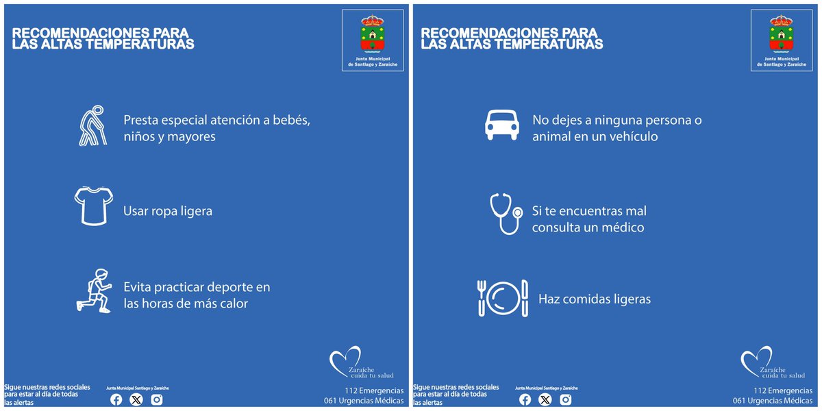 Santiago y Zaraíche (@yzaraiche) on Twitter photo ⚠️ ALERTA POR ALTAS TEMPERATURAS
🥵 La <a href="/AEMET_Murcia/">AEMET_Murcia</a> activa el aviso amarillo para hoy y el naranja para mañana en la Vega del Segura entre las 13:00h y las 20:59h.
👉🏻 Sigue los consejos y recomendaciones para protegerse del calor, especialmente mayores y niños. ⚠️ ALERTA POR ALTAS TEMPERATURAS
🥵 La <a href="/AEMET_Murcia/">AEMET_Murcia</a> activa el aviso amarillo para hoy y el naranja para mañana en la Vega del Segura entre las 13:00h y las 20:59h.
👉🏻 Sigue los consejos y recomendaciones para protegerse del calor, especialmente mayores y niños.