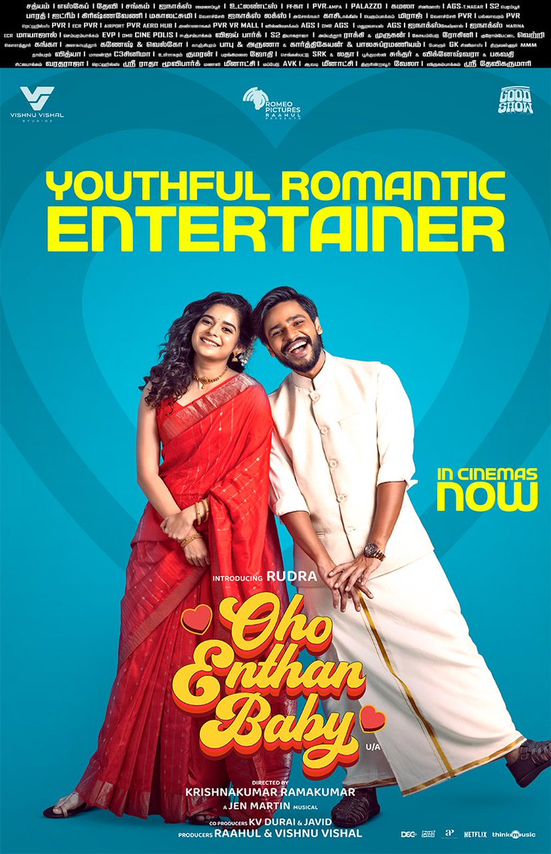 VVStudioz's tweet image. A tale of love, learning and a lot more!
Catch the magic with #OhoEnthanBaby in theatres now!
Ticket Link : linktr.ee/OhoEnthanBaby
A @jenmartinmusic Musical.
Directed by @Krishnakum25249.
Produced by - @VVStudioz
@TheVishnuVishal @Romeopictures_ @mynameisraahul…