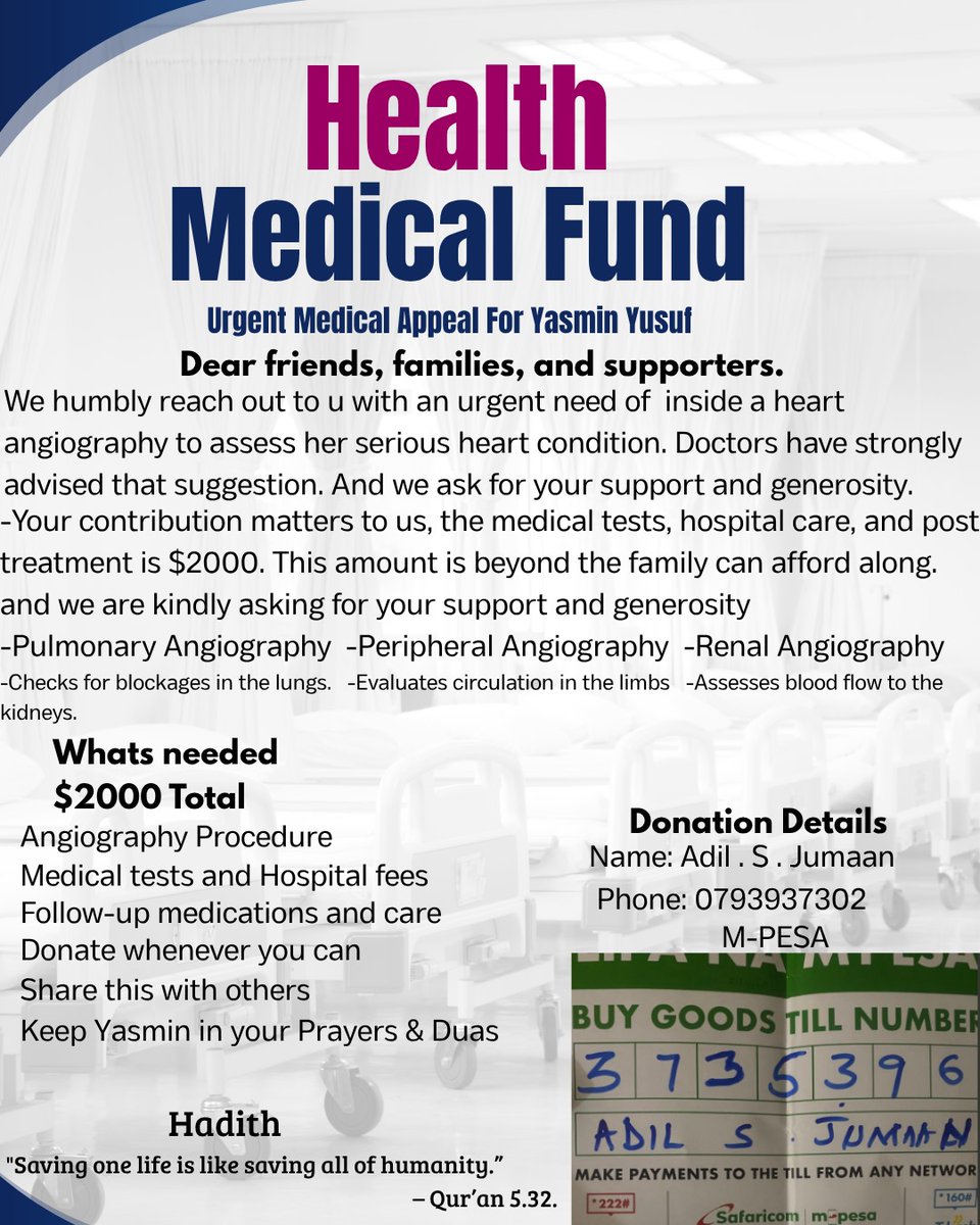 Assalam aleykum good people, 

Alhamdulilah, as of last night, we were able to raise 48,198/= 
The surgery is today evening in shaa Allah. Please do still donate whatever you can &amp; screenshot this for future reference.
May Allah bless your pockets 😇

Mpesa till: 3735396 (Adil S)