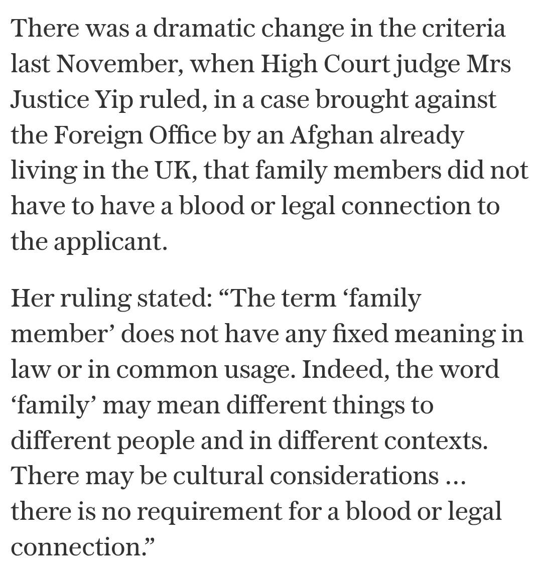 Afghan migrants have brought as many as 22 "family members" to the UK after a judge declared "family" had no meaning and no legal or blood relationship was required. Just come over and bring the whole village.

Judicial activism is absolutely out of control.