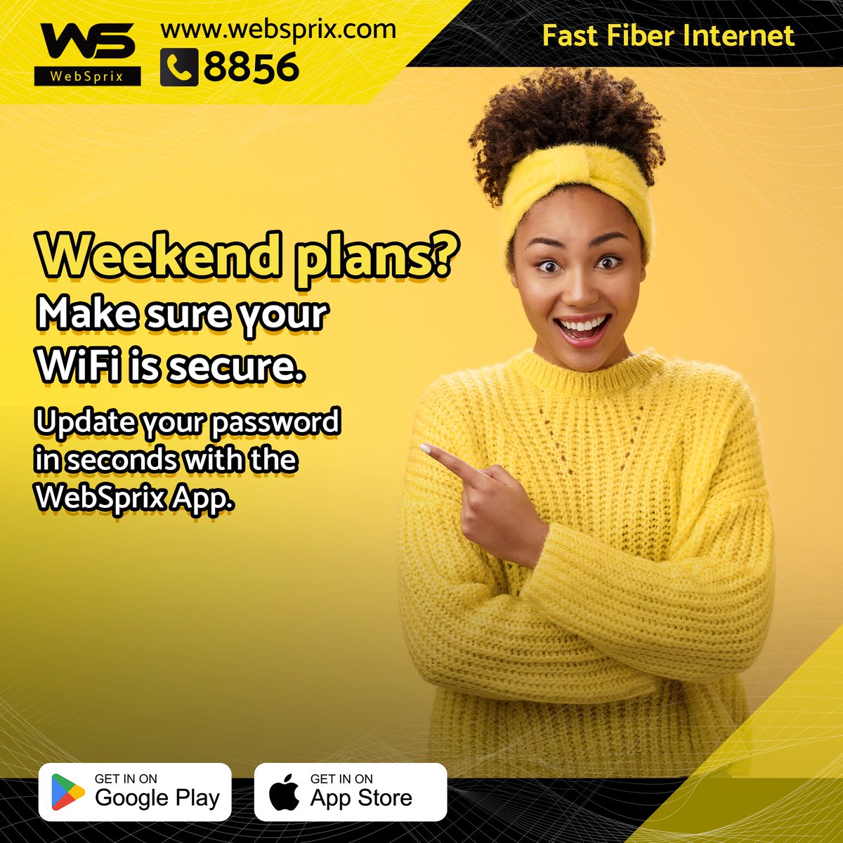 Relax without interruptions. The WebSprix App makes it easy to:
✔️ Change your password anytime
✔️ Track account usage
✔️ Open support tickets 

💡 Simple. Secure. Smart.

📲 Download now. Click this link  websprix.com/wsapp/

#Websprix #WSAPP #CreatingPowerfulConnections