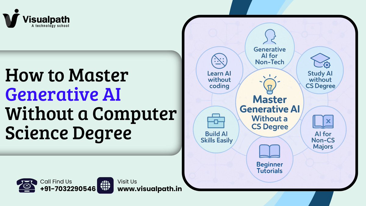 anikasharma98's tweet photo. How to Master Generative AI Without a Computer Science Degree https://t.co/rDBtDMY4Hz 
@VisualpathPro 

#generativeai #nocodeai #learnai #aiforbeginners #nontechnicalai #aiforcreatives #aiforstudents #aicareers #artificialintelligence #generativeaitutorials #aijourney https://t.co/DShvJhLsPJ