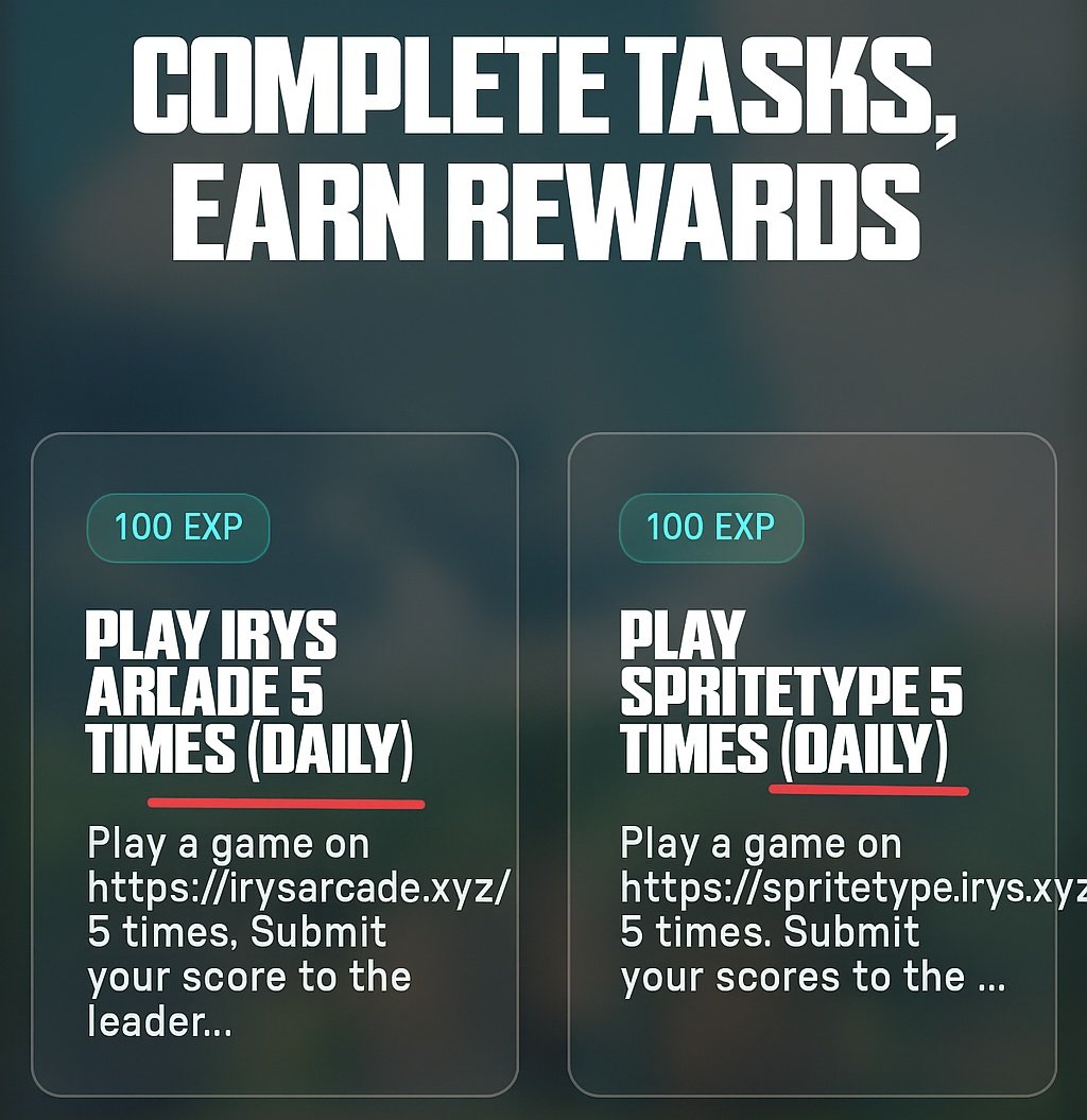 Don’t forget your daily XP grind on <a href="/irys_xyz/">Irys (✧ᴗ✧)</a>
The  campaign is now extended till July 29 
🎮 Play games + typing challenge 5 times/day
 Evolve your egg
 Claim XP on Galxe
Steps:
 irys.xyz/faucet – claim faucet
 bitomokx.irys.xyz – login &amp; play
 Claim on <a href="/Galxe/">Galxe</a>