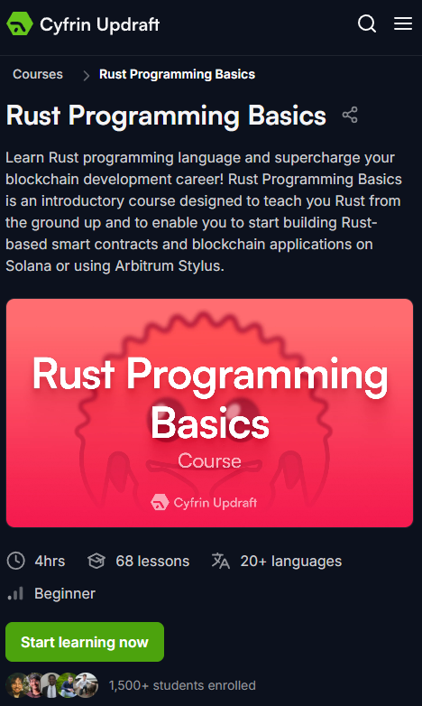 0xMattmatt's tweet image. Entering my Rust era w/ @CyfrinUpdraft 🦀
Cyfrin is killing it, over 1.5K students so far!! Thanks again for this wonderful course @ProgrammerSmart @PatrickAlphaC @CiaraNightingal