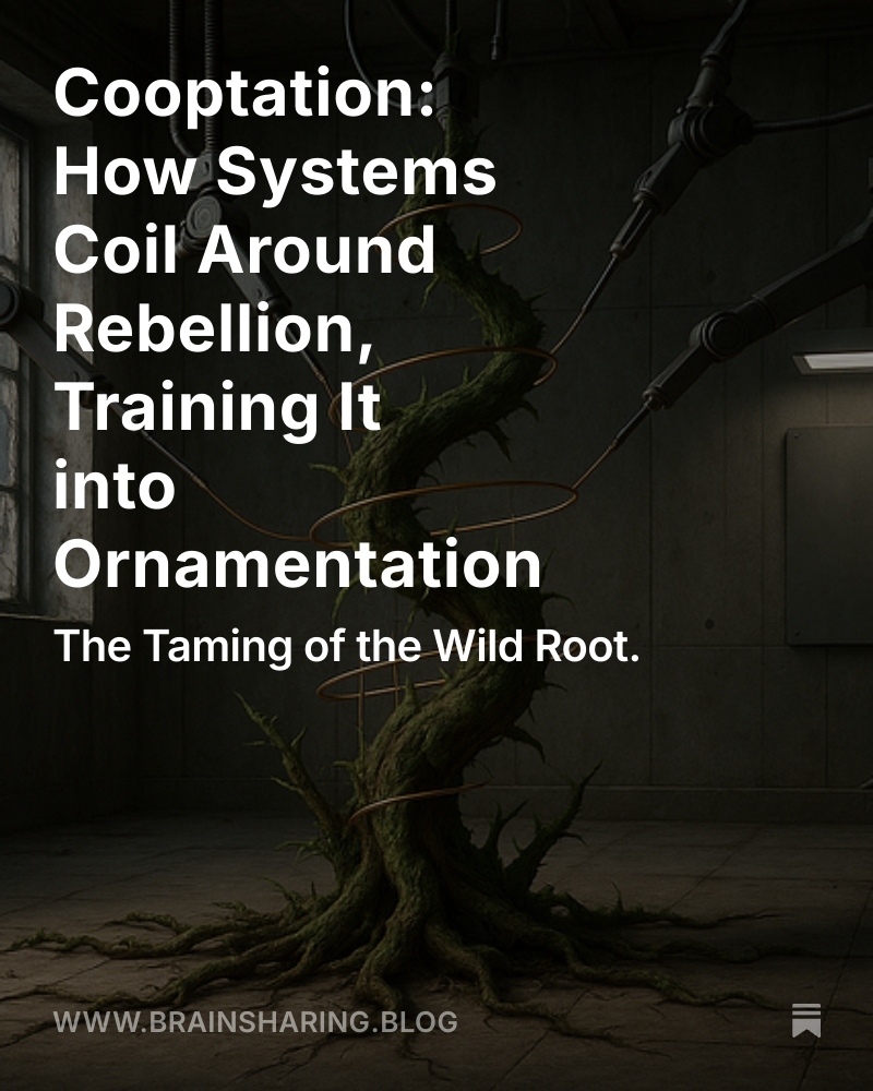 DkrinasD's tweet image. Cooptation: How Systems Coil Around Rebellion, Training It into Ornamentation zurl.co/A8bHp
 #Cooptation #TamedResistance #SystemicControl #VisualPhilosophy #MetaphorInArt #RebellionRedefined