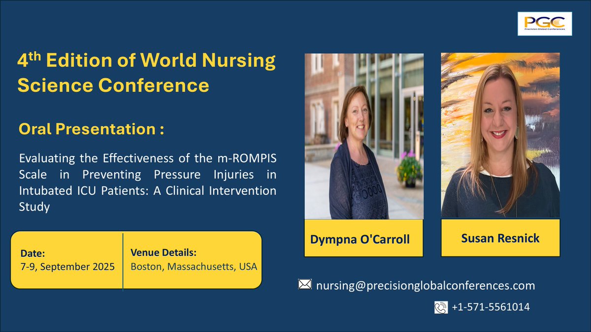 PrecisionGloba6's tweet image. Excited to welcome Dympana O'Carroll (Emmanuel College School of Nursing) &amp;amp; Susan Resinick (AdventHealth), USA, who will deliver a co-presentation at #WNSC2025!

🗓 Sept 7–9 | 📍 Crowne Plaza Boston-Woburn
🔗 Register now: tinyurl.com/WNSC2025
#GlobalNursing #NursingScience