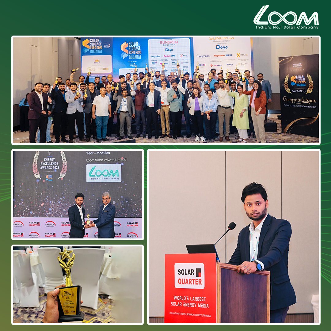 loomsolar's tweet image. Proud to receive the Energy Excellence Award – Modules Category at #SolarStorageExpo2025, Gujarat! 🌞

Grateful to our team, partners &amp;amp; customers. Here's to powering a greener future! 💪⚡

#LoomSolar #SolarQuarter #CleanEnergy #RenewableEnergy #TeamLoom
