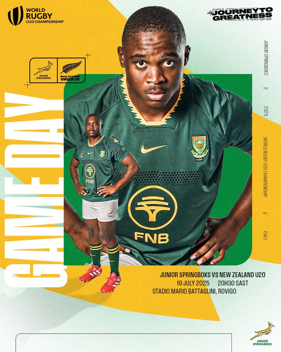 Finals rugby. The #JuniorBoks face New Zealand with the #WorldRugbyU20s title up for grabs. #JourneyToGreatness