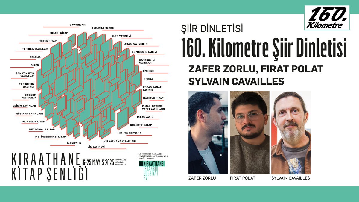 📚 7. Kıraathane Kitap Şenliği’ne katılan yayınevlerinden <a href="/160inciKM/">160. Kilometre</a>’nin düzenlediği “160. Kilometre Şiir Dinletisi” başlıklı etkinlik YouTube kanalımızda yayında!

İzlemek için 👉youtube.com/watch?v=VGTQWV…