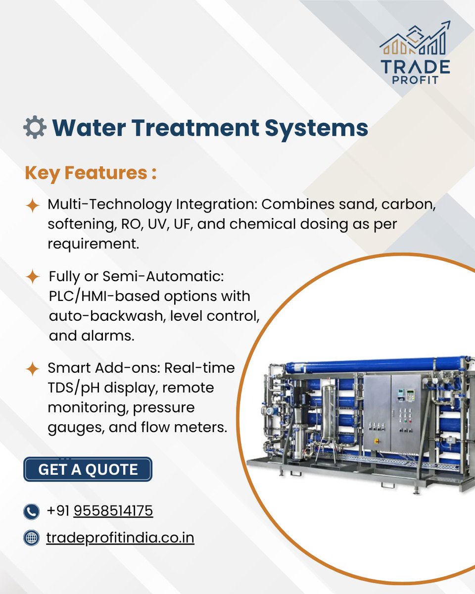 _TradeProfit_'s tweet photo. ⚙️ Water Treatment Systems
RO | DM | ETP | STP | Softener | UV

Clean water = compliant, efficient industry.

📞 +91 9558514175 | 🌐 https://t.co/DiiFcqdNin

#WaterTreatment #ROPlant #TradeProfitIndia #CleanWater #IndustrialWaterSolutions https://t.co/Fp4IEr7y7O