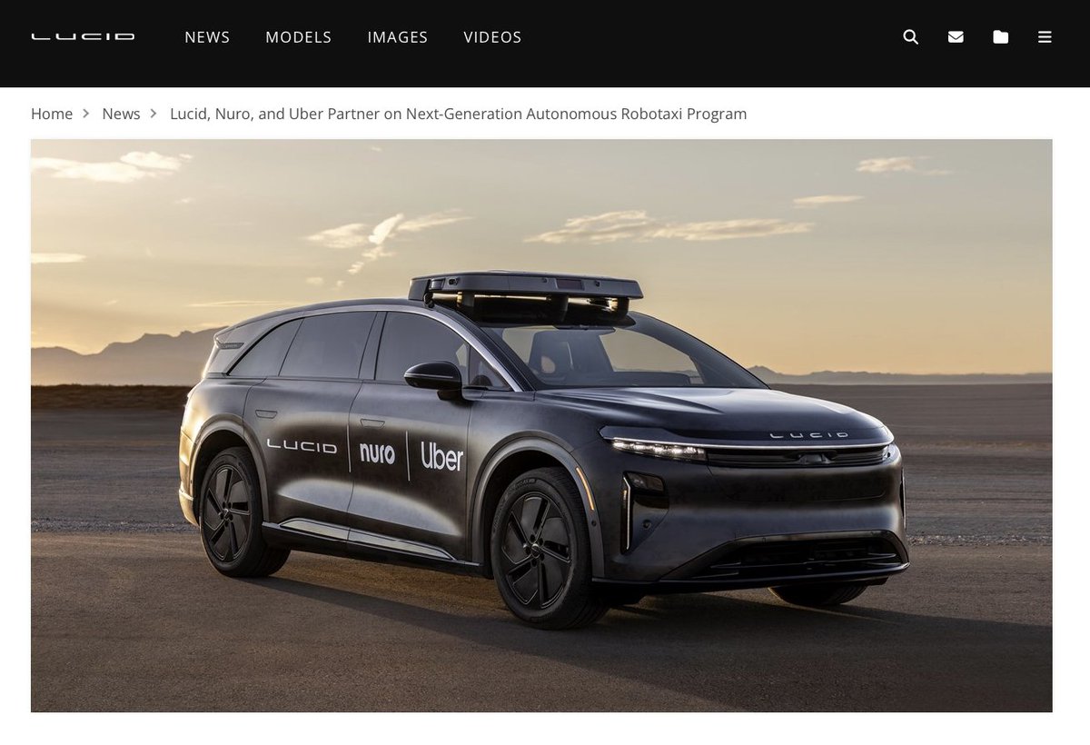 RodolfoYoshii's tweet image. Exactly one week ago:
Lucid, Nuro, and Uber announced a partnership on a next-generation autonomous robotaxi program.
A coordinated press release sent $LCID shares soaring—up over 40% at one point during the day.
In contrast, $UBER saw a clear step down, potentially signaling…