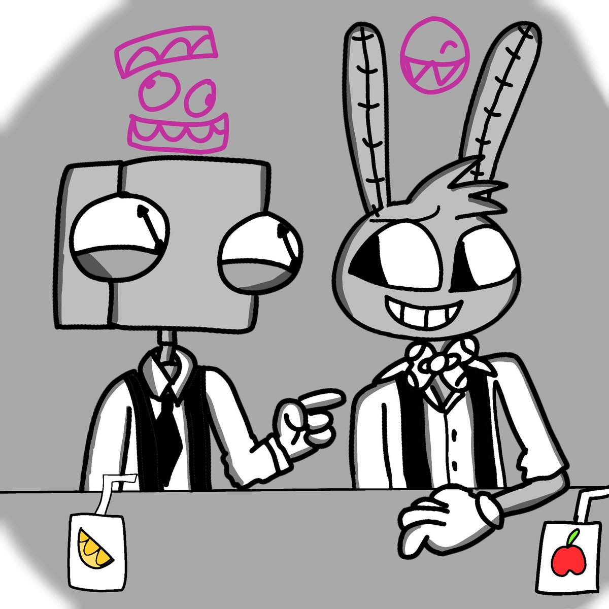 Yes, they participated in Zooble's adventure! (They just couldn't drink beer, for obvious reasons! 😂)
It's about their past life! As Gooseworx says! You'll have to wait and see! 🤪

#TheAmazingDigitalCircus #TADC #tadcfanart #JalecSuperShowAU