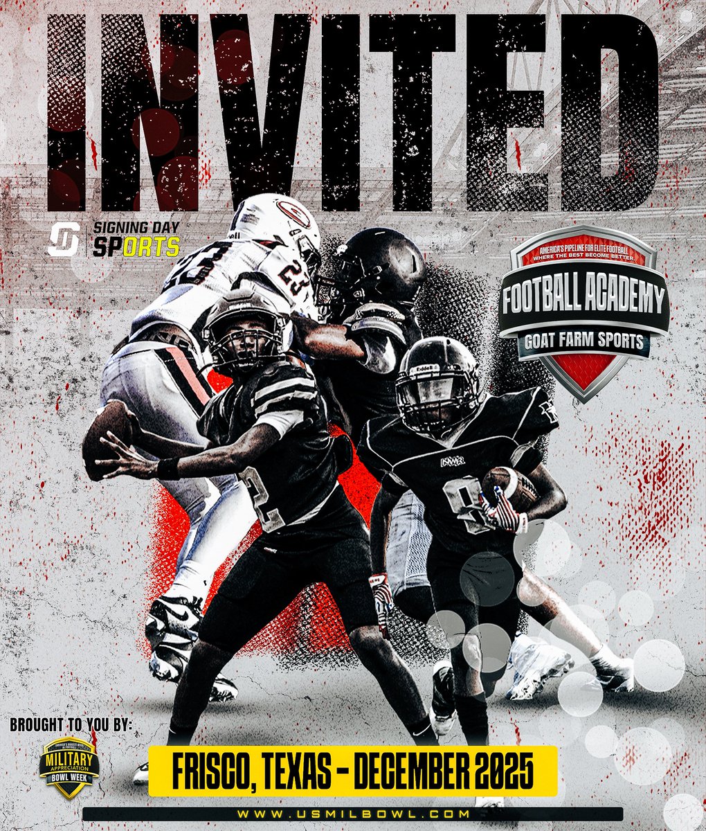 Thank you <a href="/joeray36/">Joe Ray</a> <a href="/GregCooperUSA/">Natl Recruiting Dir | Military Appreciation Bowl</a> and the entire team <a href="/USArmyBowl/">Military Appreciation Bowl Week</a> for inviting me to the national middle school combine.

<a href="/Marchen44/">On Da Marc Sports🏈</a> <a href="/CoachZim_Fresh/">CoachZim_SMP</a> <a href="/DaRealCoachG/">Coach GREEN</a> <a href="/LGEEZY1999/">COACH LARRY GOREE</a> <a href="/CoachXBrown/">Xavier Brown</a> <a href="/Coach__OMalley/">Coach O’Malley</a> <a href="/MISTER_F00TBALL/">MISTER FOOTBALL 🏈</a> <a href="/TXMSSports/">Texas Middle School & Youth Sports</a> <a href="/TXTopTalent/">TX TOP TALENT</a> <a href="/Rivals/">Rivals</a> <a href="/TDGSKILLZ/">Coach King</a>