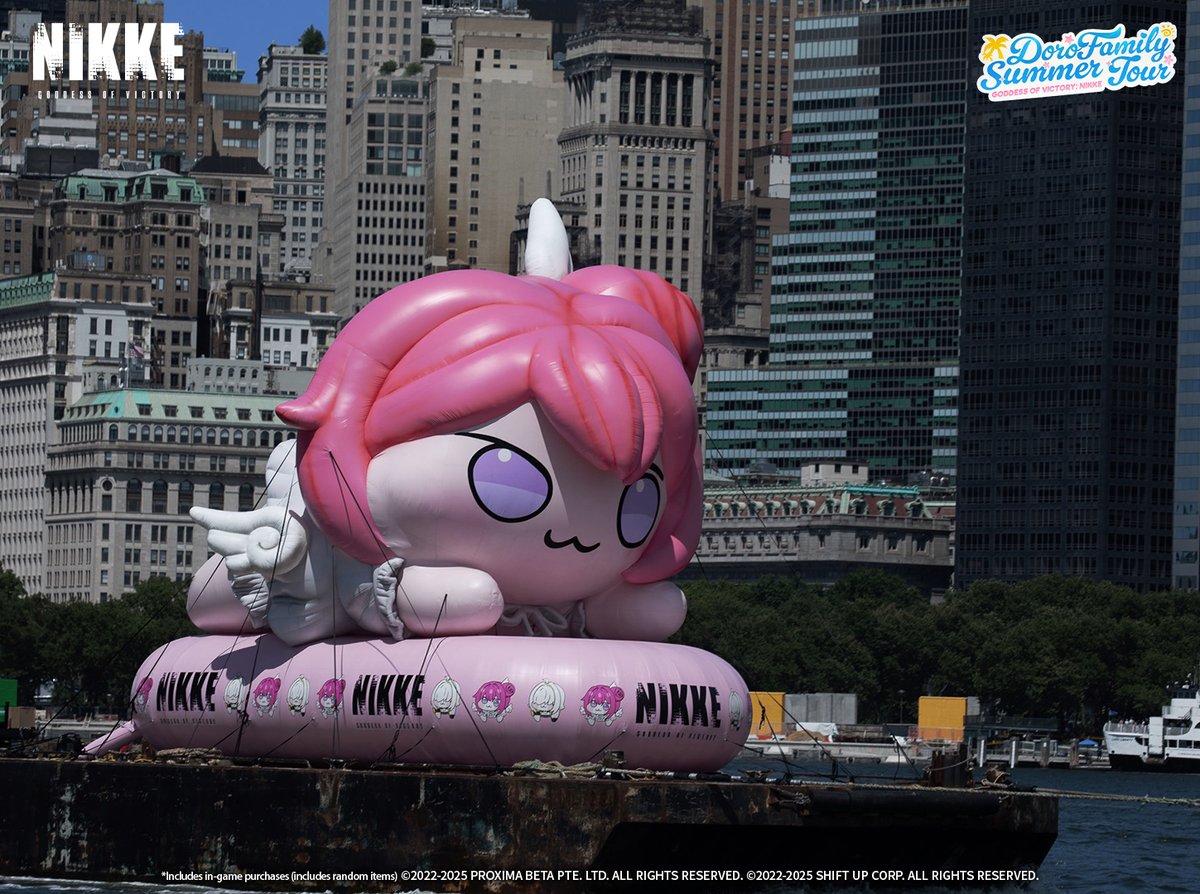 NIKKE_en's tweet image. 【DoroFamily's Summer Tour - New York City Day 1】
Commanders,
Doro has been spotted at the Hudson River!
Check out these amazing shots of her!
If you're in the area, come and say hi to Doro!
#NIKKE
#NIKKEdoro