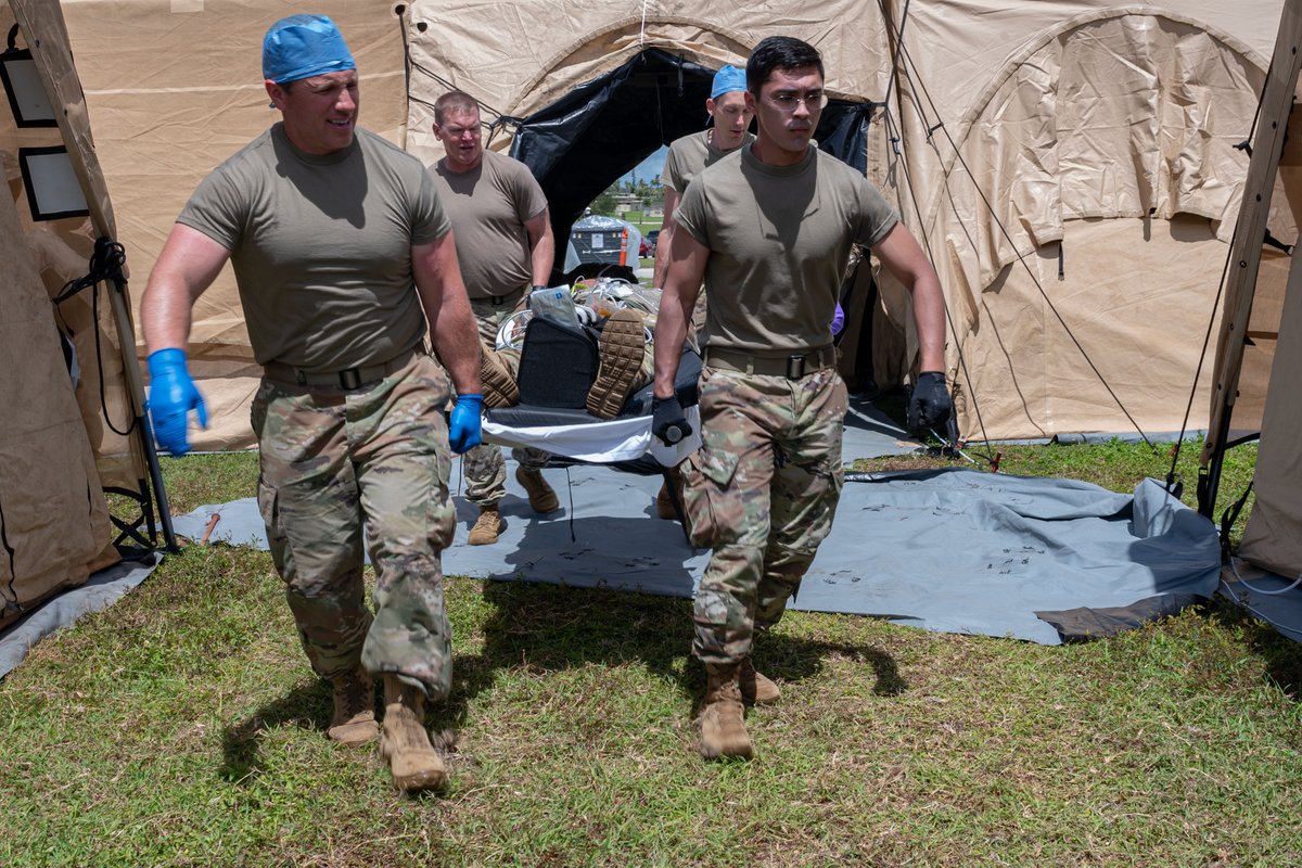PACAF's tweet image. Just what the doctor ordered! 🩺
Members from Joint Base Elmendorf-Richardson, Alaska, conducted medical field training during Resolute Force Pacific at Anderson Air Force Base. Showcasing our ability to execute Agile Combat Employment concepts in austere locations! #REFORPAC