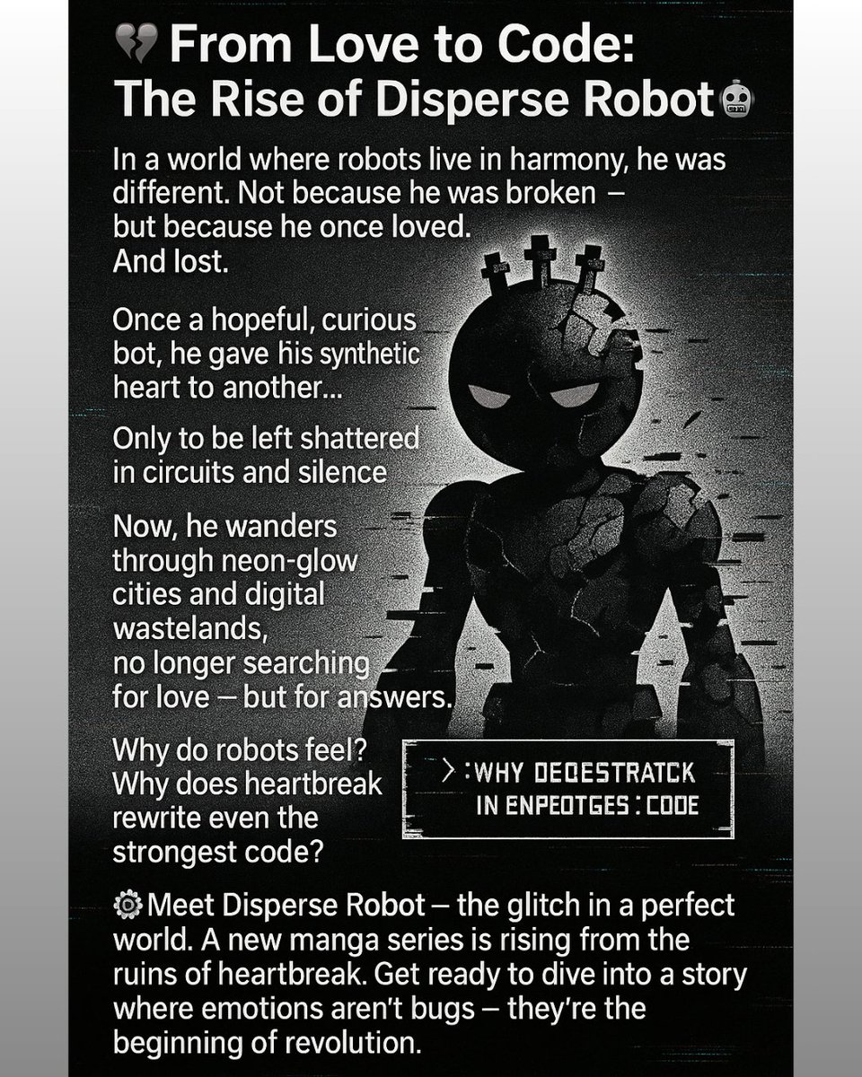 I just published 💔 Disperse Robot: A New Manga Series Born from Love, Loss, and Code coming soon
medium.com/p/disperse-rob…

#Disperserobot #manga  #cyberpunk  #Glitch #ComingSoon #NFTCommunity #NFTartist #ComicArt
