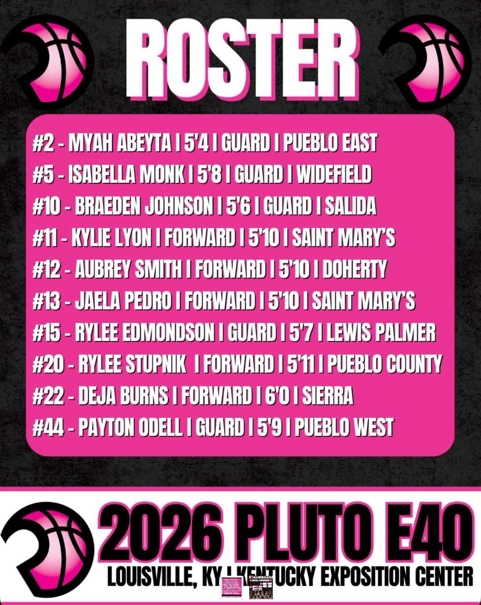 Here is our schedule and roster for this week’s tournaments.💗🏀Last run with the lady’s!!