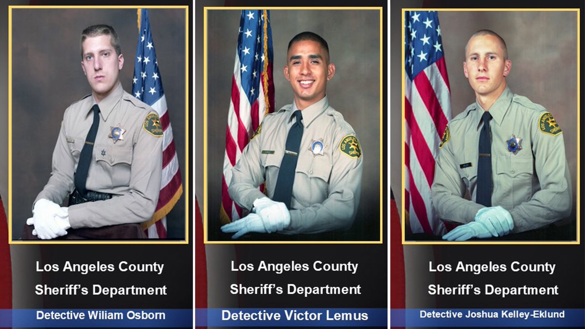 It is with profound sorrow that we mourn the tragic loss of three courageous Los Angeles County Sheriff’s Department deputies, Detectives William Osborn, Victor Lemus, and Joshua Kelley-Eklund, who made the ultimate sacrifice in the line of duty this morning. These dedicated