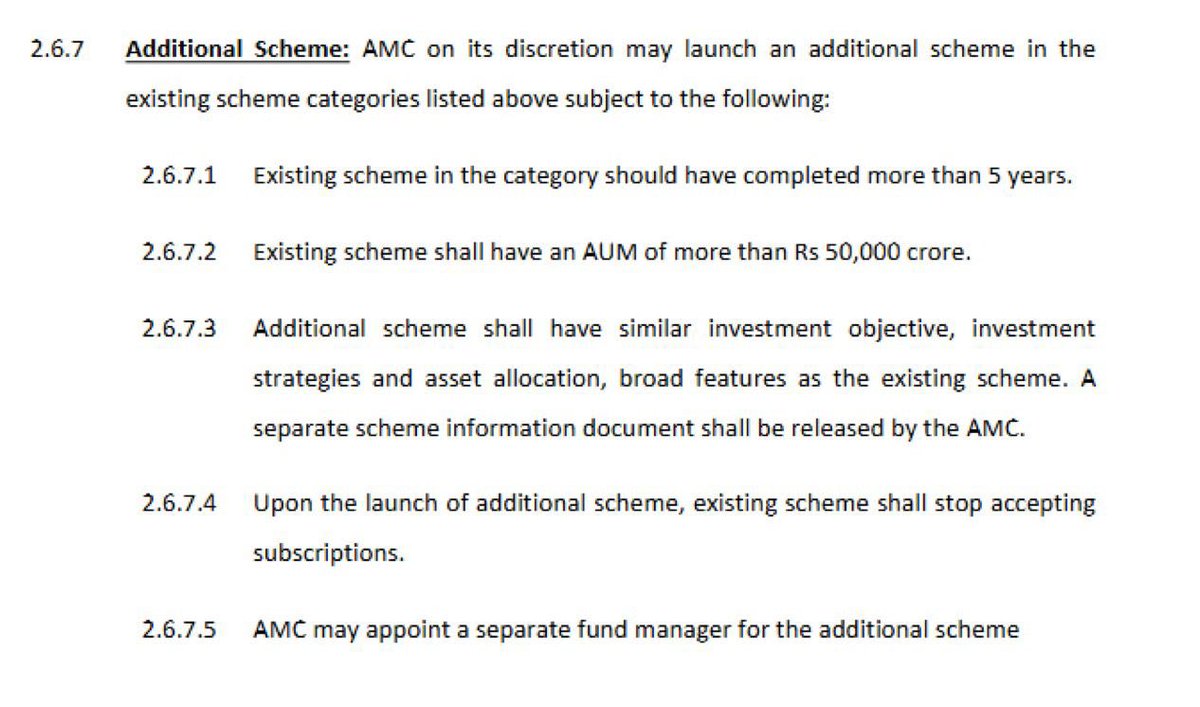 AMCs are now allowed to launch new schemes under same category.

Pros -

1. No worry about fund AUM impacting performance

2. Same TER cap so no churning 

Cons -

1. Older scheme will see only redemptions and no fresh inflows. This can affect performance 

2. Option of separate