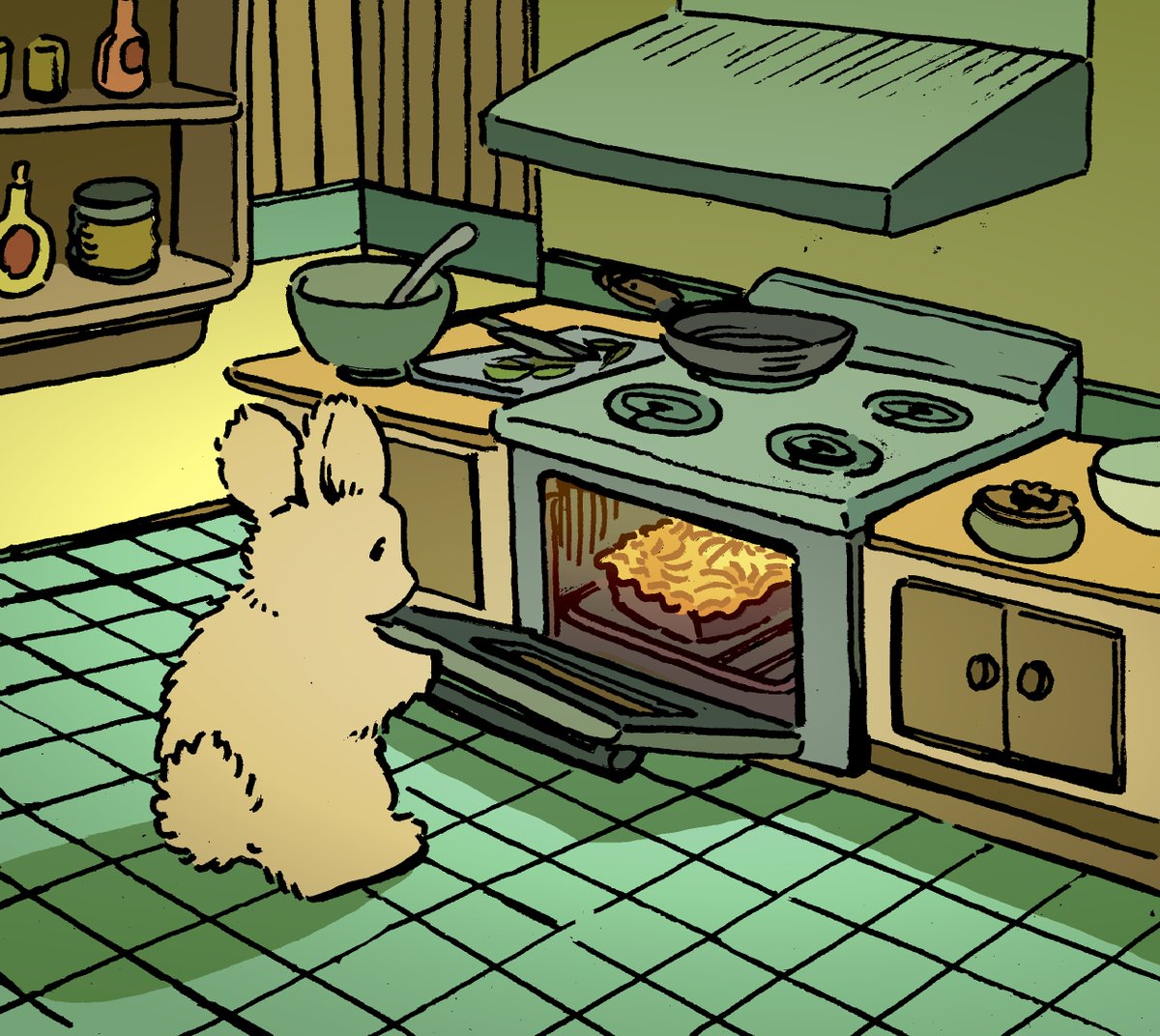 willquinnart's tweet image. Daily bunny no.3020 is checking on the bake