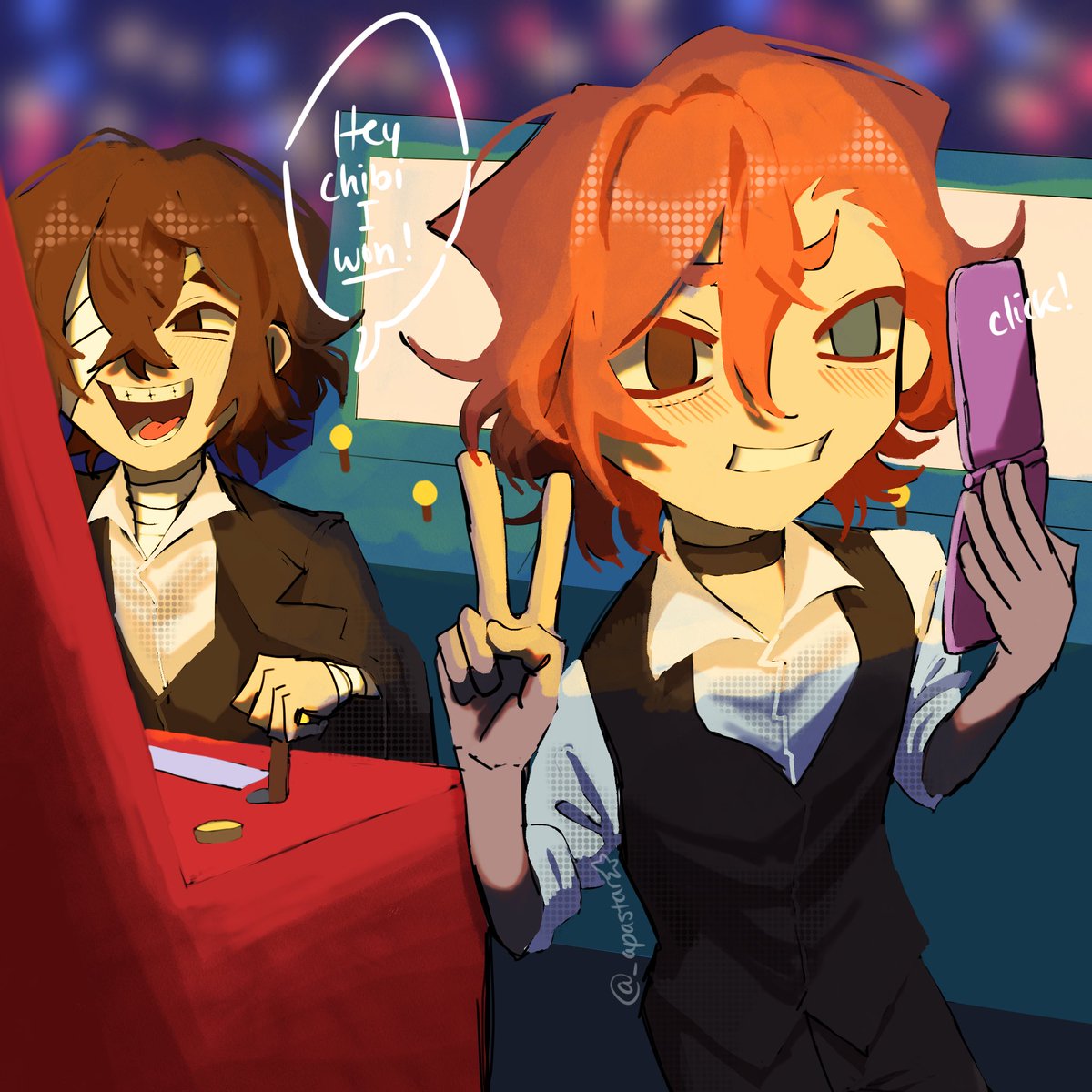 ‘Click!’
-
#BSD #bsdart #bsdfanart #chuuyanakahara #DazaiOsamu #soukoku