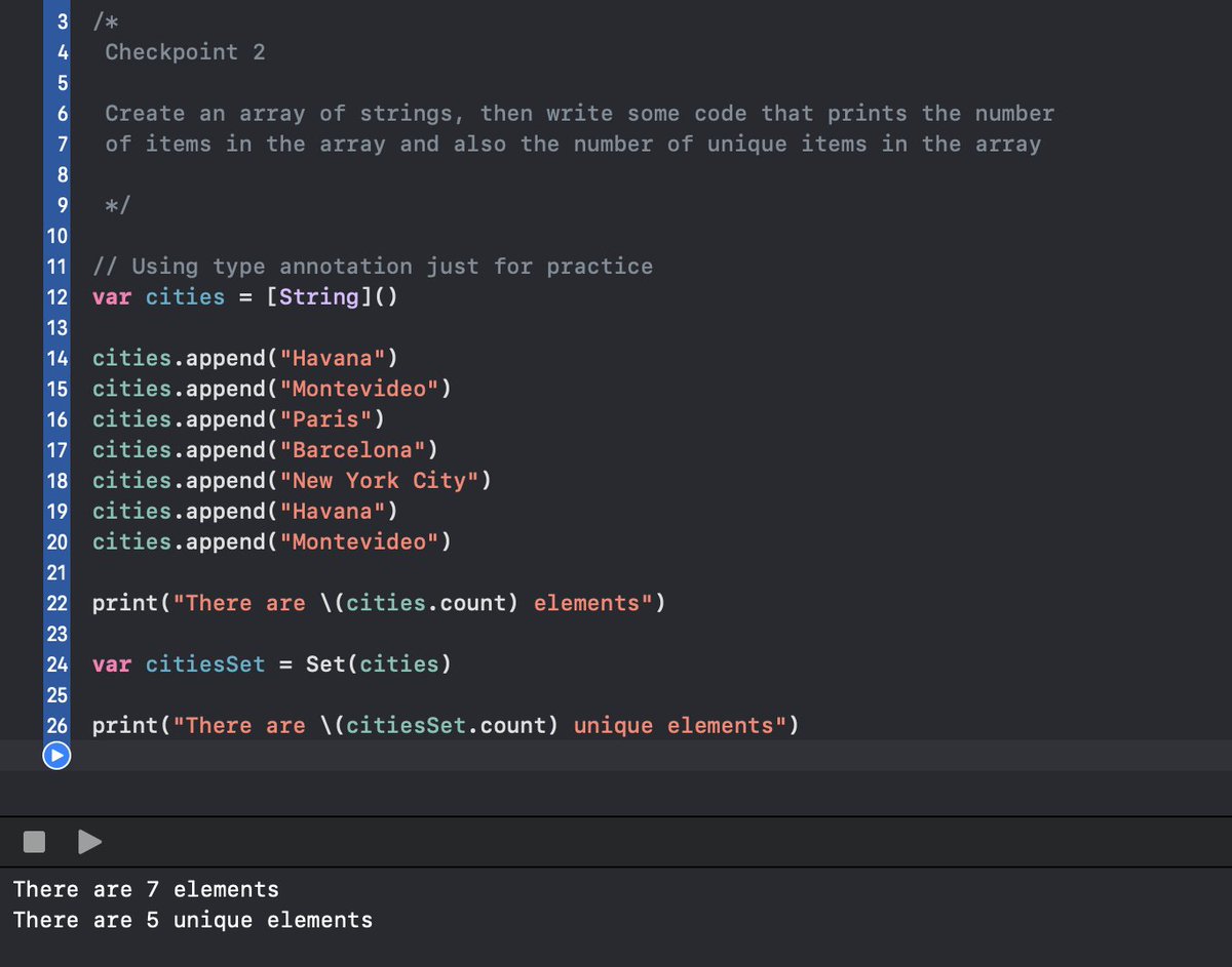 jennyanez_'s tweet image. ✅Day 4 of the #100DaysOfSwiftUI

I have to say, knowing how to program, my first instinct was to use a loop to find how many unique items were in the array. However, the solution turned out to be much simpler—sometimes, the basics are all you need to solve a problem.
