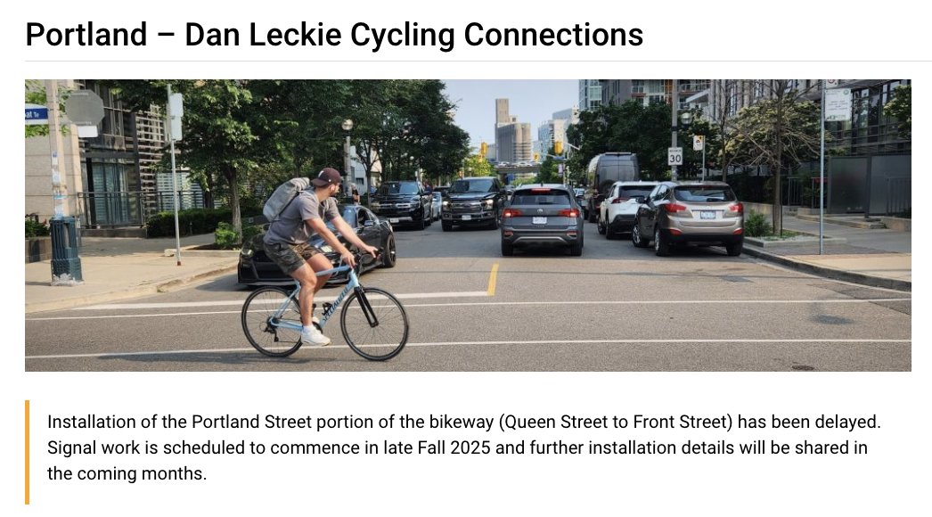 The bi-directional bike lanes on Portland were originally scheduled to be installed in 2024, then fall 2025, now delayed to 2026.