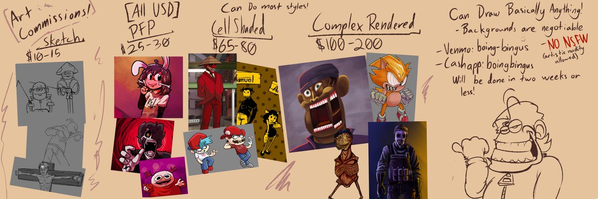 Memersquad's tweet image. My art commissions! Switching jobs and need extra cash, help me out and I'll give you something back!