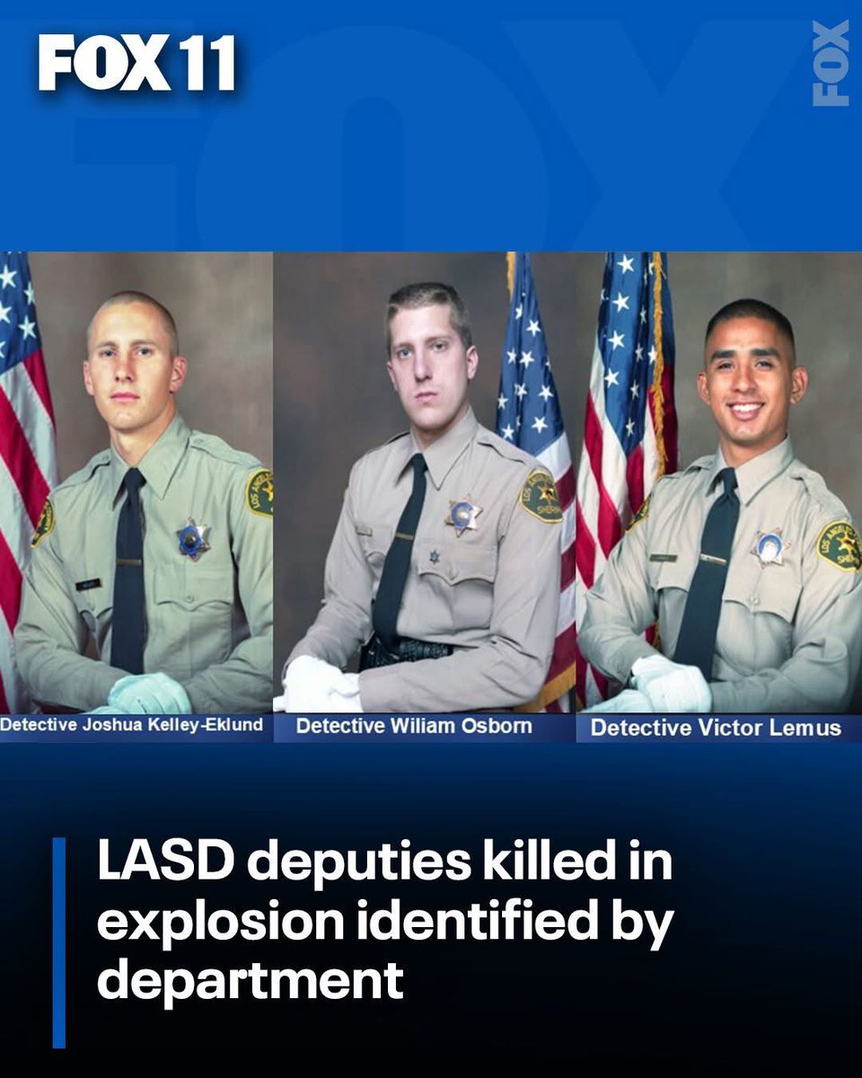 MattSeedorff's tweet image. RIP: Detectives Joshua Kelley-Eklund, Wiliam Osborn, and Victor Lemus. 🙏
The 3 LA County sheriff's deputies were members of the Special Enforcement Bureau's Arson Explosives Detail. They were killed by an explosion at the Biscailuz Center Training Academy in East Los Angeles…