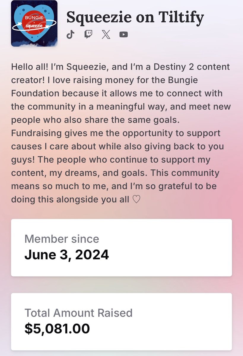 squeezie πΈπ§ (@squeeziexo) on Twitter photo Over $5k lifetime raised for <a href="/BungieLove/">Bungie Foundation</a>!! π₯Ή We absolutely killed it! Thank you so much to everyone for donating to a great cause, even if it wasn't to my campaignπ 11 more days to go!! Over $5k lifetime raised for <a href="/BungieLove/">Bungie Foundation</a>!! π₯Ή We absolutely killed it! Thank you so much to everyone for donating to a great cause, even if it wasn't to my campaignπ 11 more days to go!!
