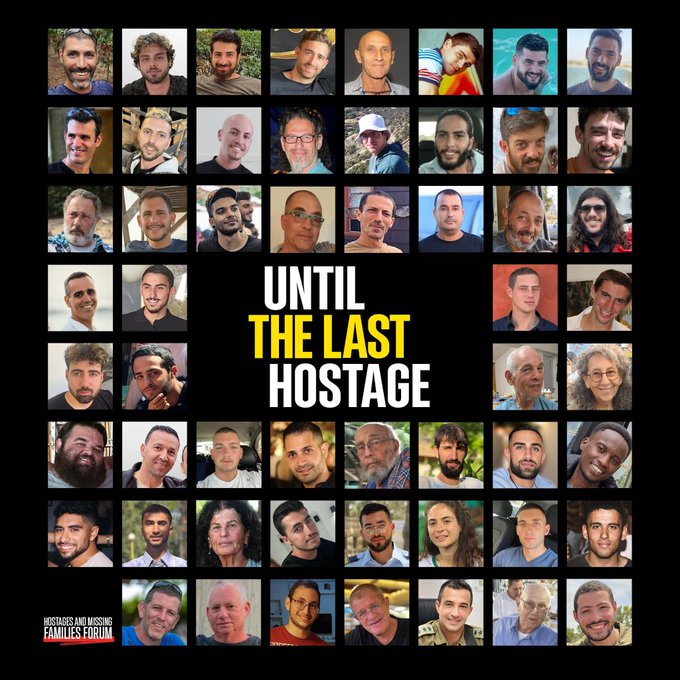 EylonALevy's tweet photo. It's day 652 of the October 7 Hostage Crisis.

50 hostages are trapped in the dungeons of Gaza. 

20 are presumed alive, at imminent risk of death. 30 have been murdered and Hamas is ransoming their bodies.

The Hamas terror state must #LetThemGoNOW🎗️ https://t.co/ZuNbIDbQQa