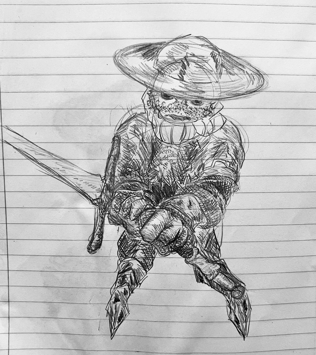 H3nryWithAThree's tweet image. random sick ass sketch in my college notebook