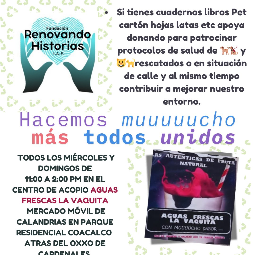 FRHistorias's tweet photo. Todos los miércoles y domingos de 11 a 2 p.m en aguas frescas la vaquita se recibe tu reciclado, ellos amablemente levantaron la mano para ser centro de acopio de nuestro programa Green help, donde seguimos #renovandohistorias #recicla #planetalimpio #julio2025 https://t.co/EfDvu5HRdR