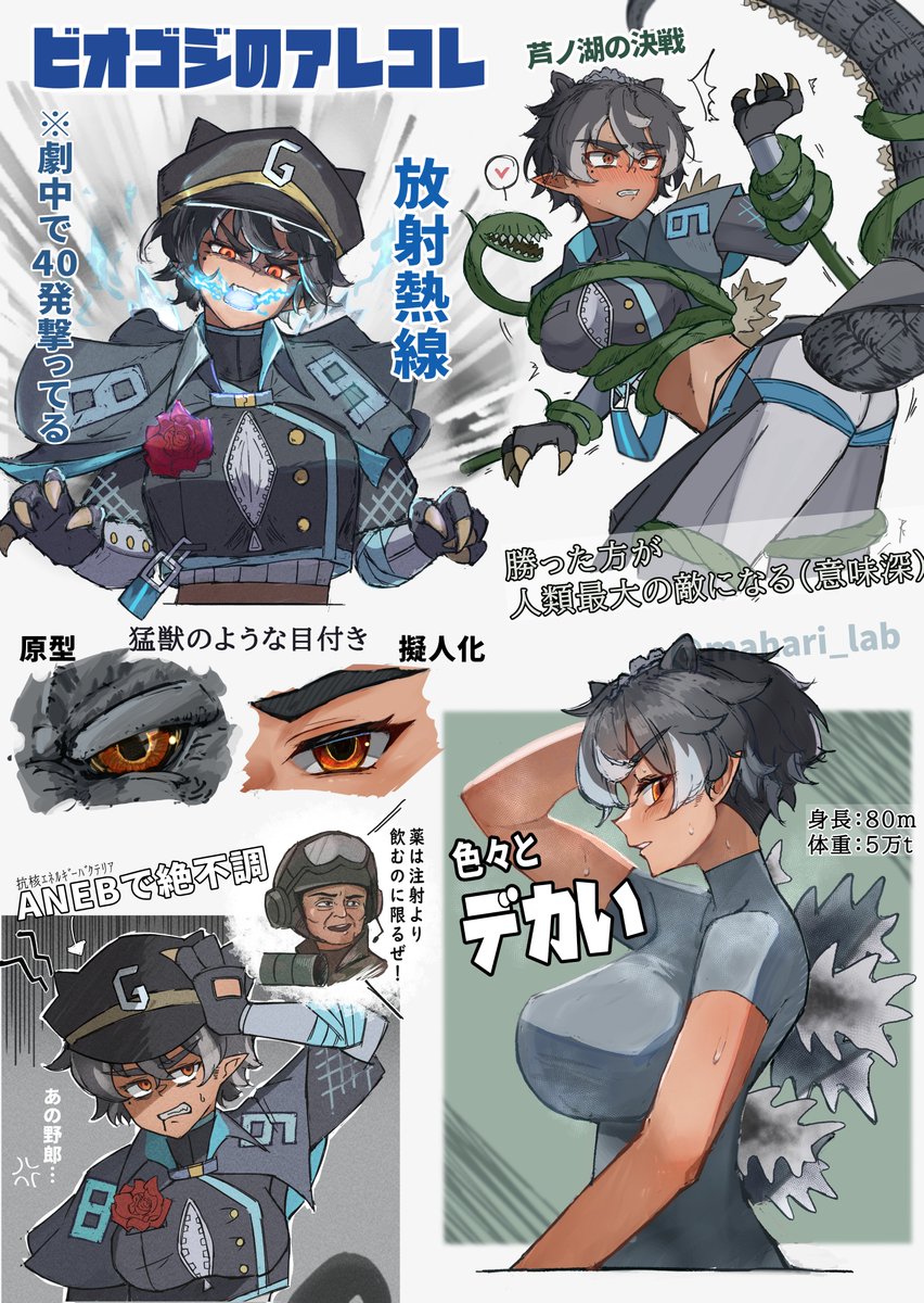 ＃ゴジラ #擬人化 
skebにて『ゴジラVSビオランテ』より
ゴジラ1989(ビオゴジ)を擬人化しました