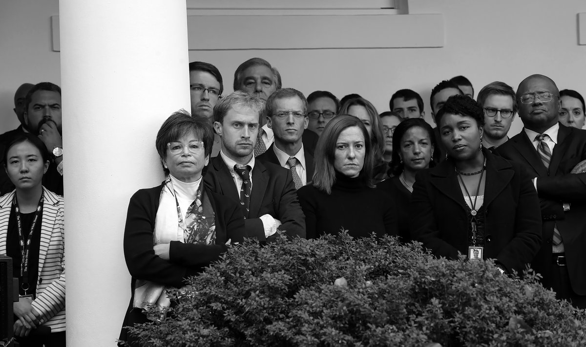 Several Of The People In This Photograph Never Actually Left Their Job, They Just Relocated Offices Into Barry And Valerie's Sulfur Reeking Resistance Command Center In The Basement Of Barry's D.C. Mansion.

They Even Published A Resistance Website, 'National Security Action',