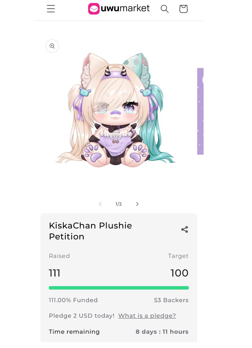 Our <a href="/shopuwumarket/">UwU Market</a> plushies pledge goal has been CRUSHED!💥
With 8 days left still! THANK YOU!💜

You can still get my plushie..for now!