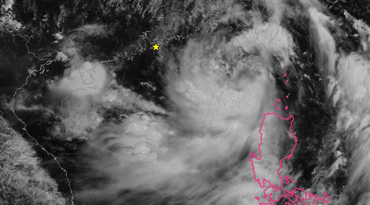 iCyclone's tweet image. TS #WIPHA (#CrisingPH) is pulling away from #Philippines (pink) after causing flooding & travel disruptions there. It's looking a little more organized as it crosses South China Sea, & it could be near #typhoon intensity when it passes near #HongKong (star) in about 24 hours.