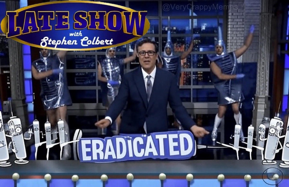 VeryCrappyMemes's tweet image. Glad to see Stephen Colbert has finally been eradicated from late night television.