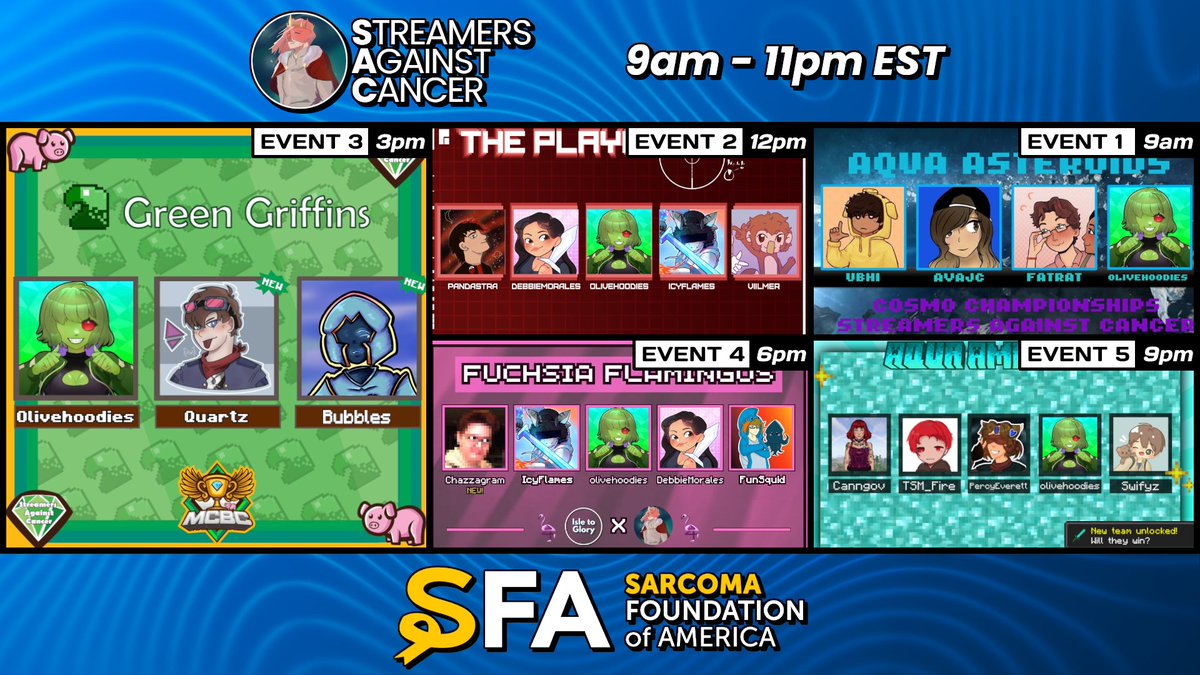 olive 🍉 (@olivehoodies) on Twitter photo Reminder that I'll be LIVE ALL DAY on the 19th raising money in <a href="/Streams4Sarcoma/">Streamers Against Cancer</a> for the SFA!!!!
That means BACK to BACK to BACK to BACK to BACK events!!!
Excited to play a ton of fun games with awesome peeps for an AMAZING cause! :3 Reminder that I'll be LIVE ALL DAY on the 19th raising money in <a href="/Streams4Sarcoma/">Streamers Against Cancer</a> for the SFA!!!!
That means BACK to BACK to BACK to BACK to BACK events!!!
Excited to play a ton of fun games with awesome peeps for an AMAZING cause! :3