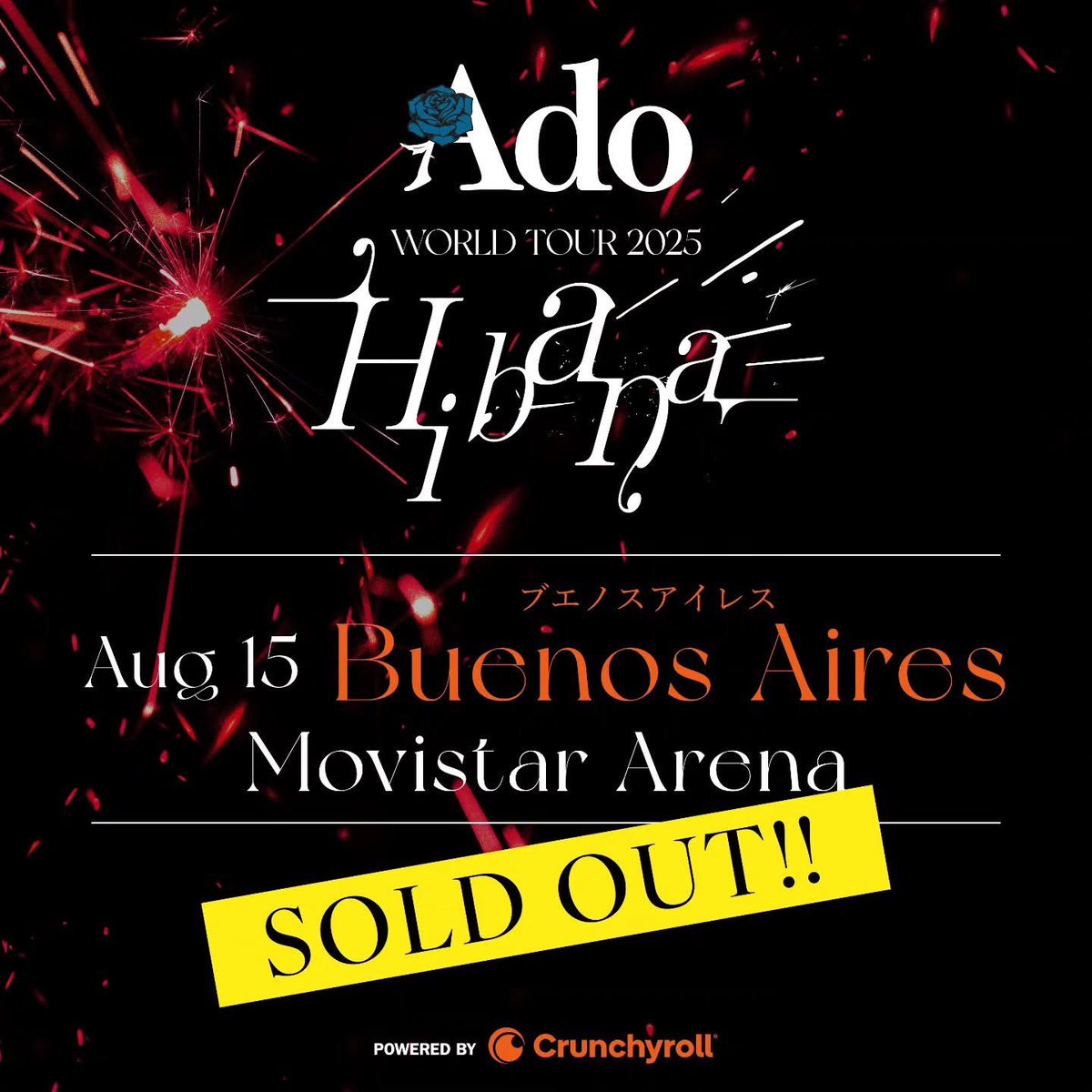 ado_staff's tweet image. 🔥 Just in — Buenos Aires is now officially SOLD OUT!
These cities join the growing list of sold-out stops on Ado’s WORLD TOUR 2025 “Hibana” powered by @crunchyroll 🎤✨
🎫 If your city’s still on sale, don’t wait — seats are going fast!
This tour is selling out city by city —…
