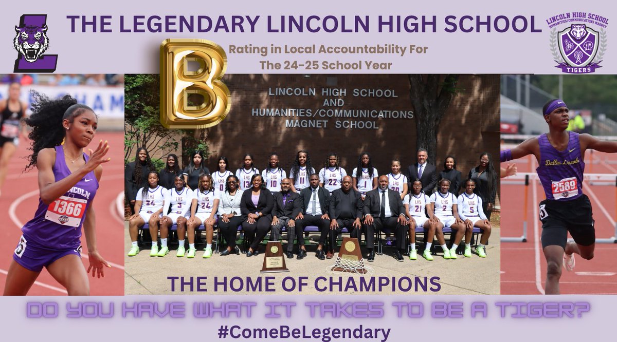 Do you have what it takes to be a Legendary Lincoln Tiger? We are the Home of Champions and we earned a B Rating in local accountability this past school year. Excellence Is The ONLY Option!!!
#ComeBeLegendary
🟣⚪🐅🏆🥇
<a href="/LincolnMadison7/">Lincoln-Madison Vertical Team</a> <a href="/dallasschools/">Dallas ISD</a> @LanceWi26777138