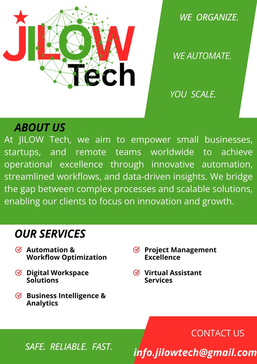 JILOWTech's tweet image. JILOW Tech is here to serve you and your businesses.
#JILOWTech
#Workflow
#Automation
#WorkflowAutomation, #AIagent, #n8n, #Zapier, #Make.com
#TeamCollaboration, #Airtable, #Notion, #ClickUp