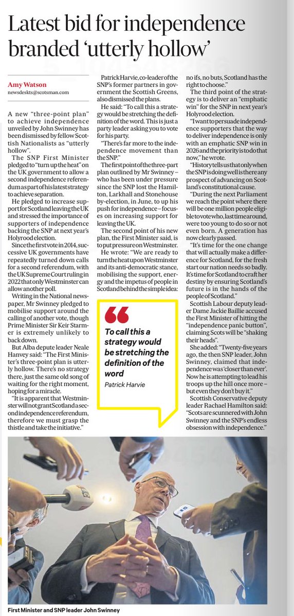 CallmeRayf's tweet image. โHonestโ Johnโs latest independence strategy widely ridiculed, with even Indy supporters sneering at it.
With party income down, party central staff cut by a third and membership falling, Swinney is showing his desperationโฆ