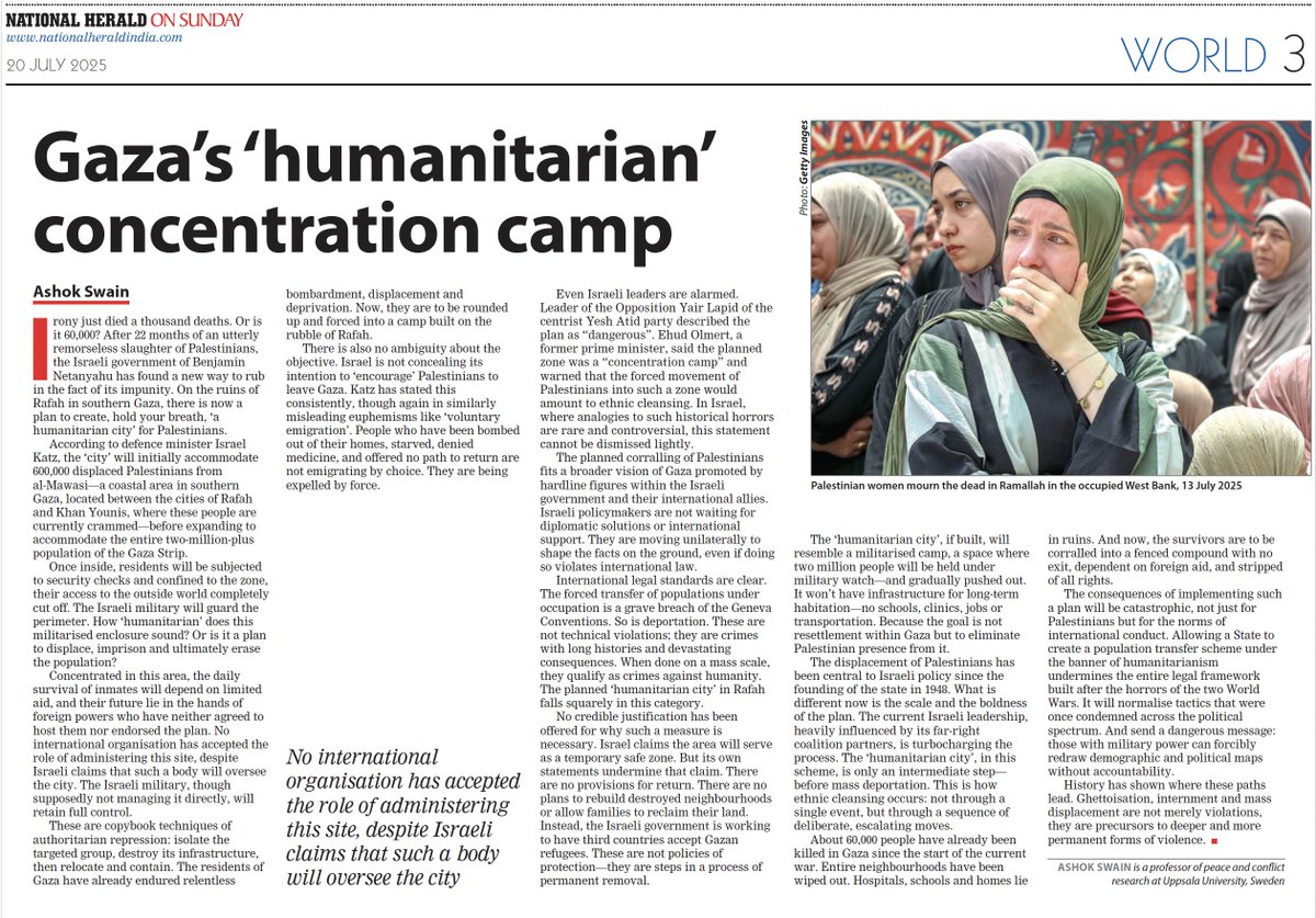 ashoswai's tweet image. Israel's Gaza Plan: A Humanitarian City in Name, a Concentration Camp in Reality. #MyPiece