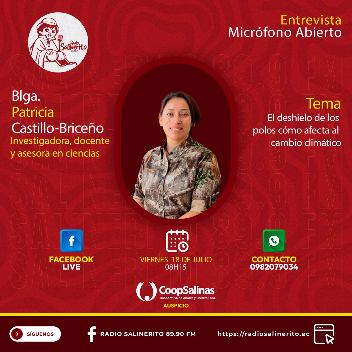Patricia (Pat) Castillo-Briceno π©π½βπ¬πβππ (@pcasbri) on Twitter photo #Entrevista en RADIO SALINERITO 89.90 FM sobre la importancia de los glaciares polares en nuestro clima βοΈπ»ππποΈπͺπ¨π§π½βπ¬
ποΈfacebook.com/share/v/1AujYqβ¦
π§π½βπ¬ #EBIOAC <a href="/UleamEcuador/">Uleam Ecuador</a> #Entrevista en RADIO SALINERITO 89.90 FM sobre la importancia de los glaciares polares en nuestro clima βοΈπ»ππποΈπͺπ¨π§π½βπ¬
ποΈfacebook.com/share/v/1AujYqβ¦
π§π½βπ¬ #EBIOAC <a href="/UleamEcuador/">Uleam Ecuador</a>