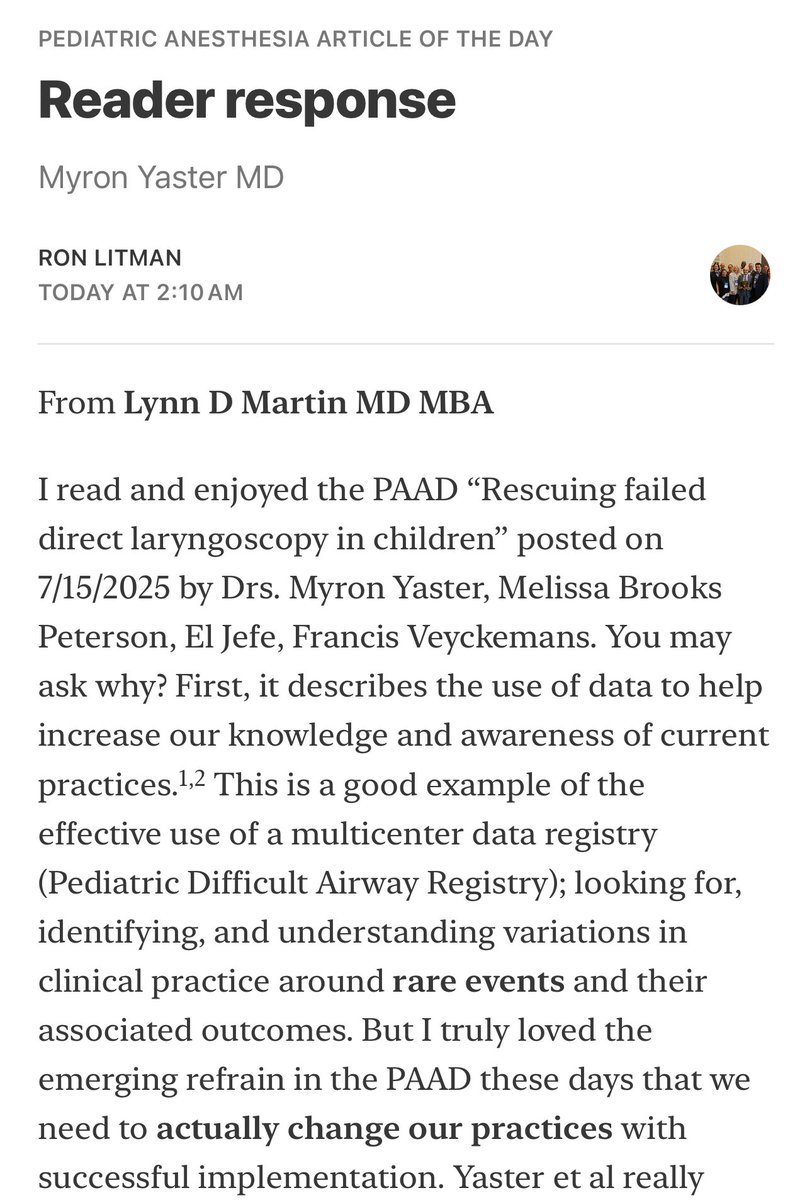 Pediatric Anesthesia Article of the Day Reader Response

open.substack.com/pub/ronlitman/…

#PedsAnes #PedsPain #PedsCardsAnes #PedsICU #MedEd #PAAD #ReaderResponse