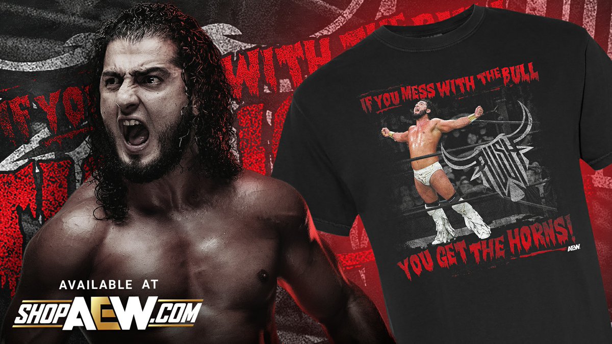 ShopAEW's tweet image. If you MESS WITH THE BULL!
The new @rushtoroblanco shirt just dropped at ShopAEW.com - get yours now!