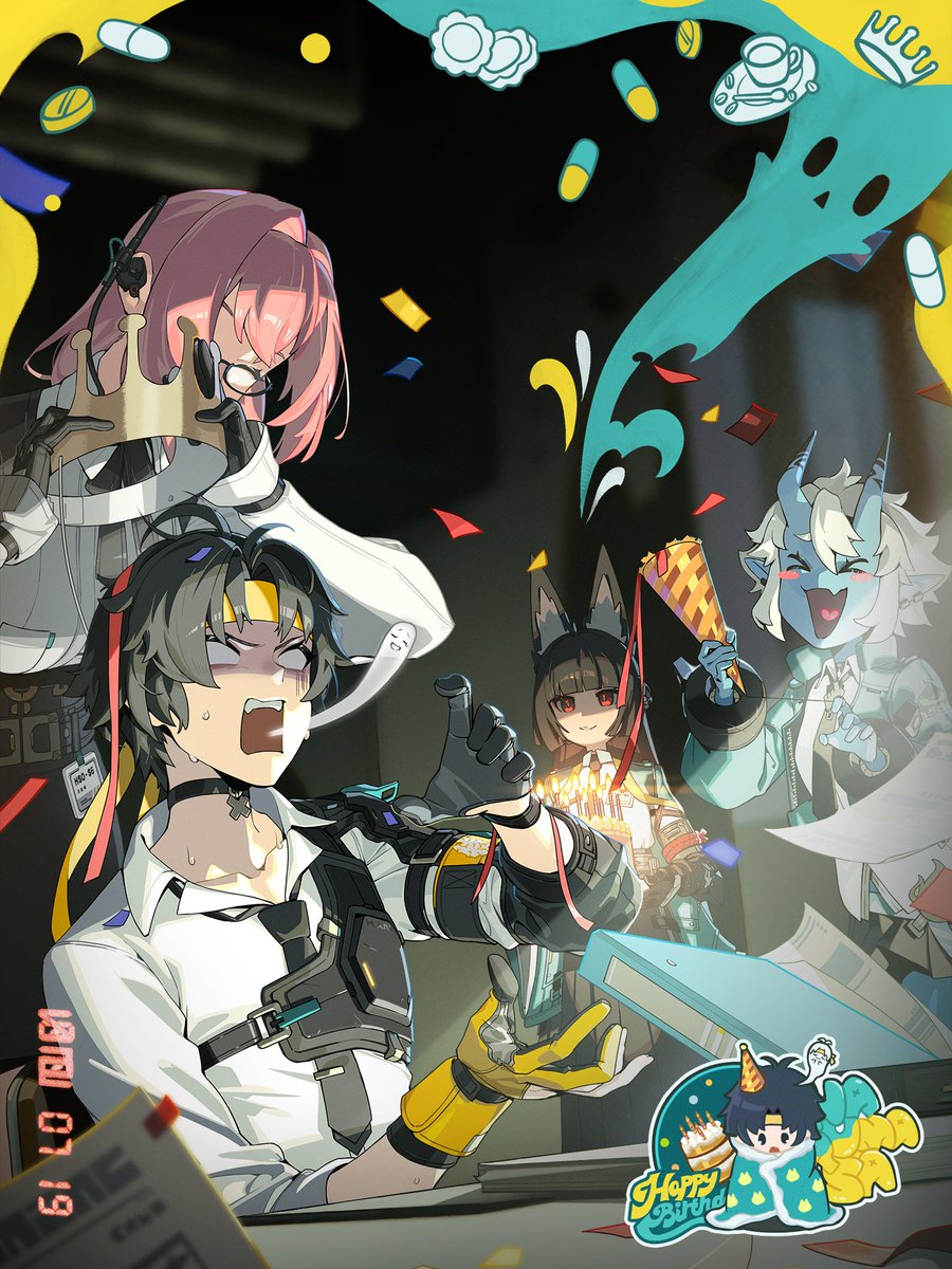 생일 축하해 하루마사 | 노동에 「나중」은 없는 법

「새벽 야근이 필요합니다. 대체 근무는 허용되지 않습니다」
「잠깐——누구세요! 거기 누구야!?」
「호잇!!! 하루마사 씨, 생일 축하해요!!!」
「아사바 씨, 생일 축하해요. 대체 근무 불가는 거짓말입니다만 오늘은 정말로 긴급 임무가 있어요.