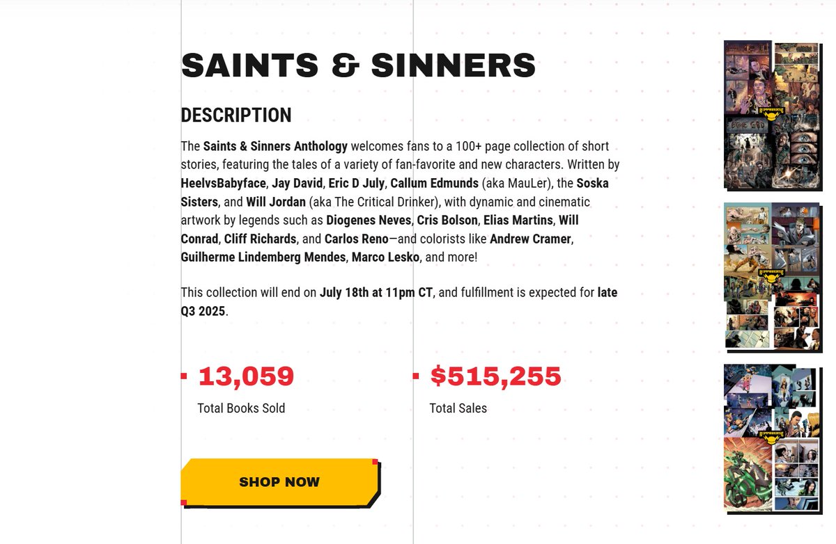THANK YOU SO MUCH. The Saints &amp; Sinners campaign ends with a HUGE total. THANK YOU to EVERYONE who bought a copy and was involved. We hope to do you proud.